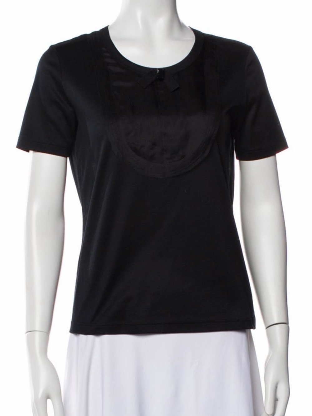 Valentino Roma Black Silk Bib Bow Jewel Cotton Top IT 42 US 6 NWOT Italy